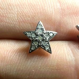 Vintage Sterling Silver Diamond Star Stud Earrings